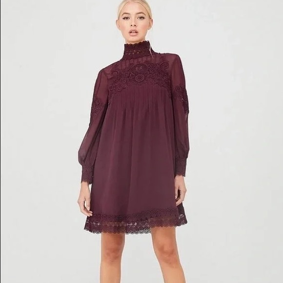 Ted Baker Dresses & Skirts - TED Baker London Elegant Lace Detail Burgundy Dress
